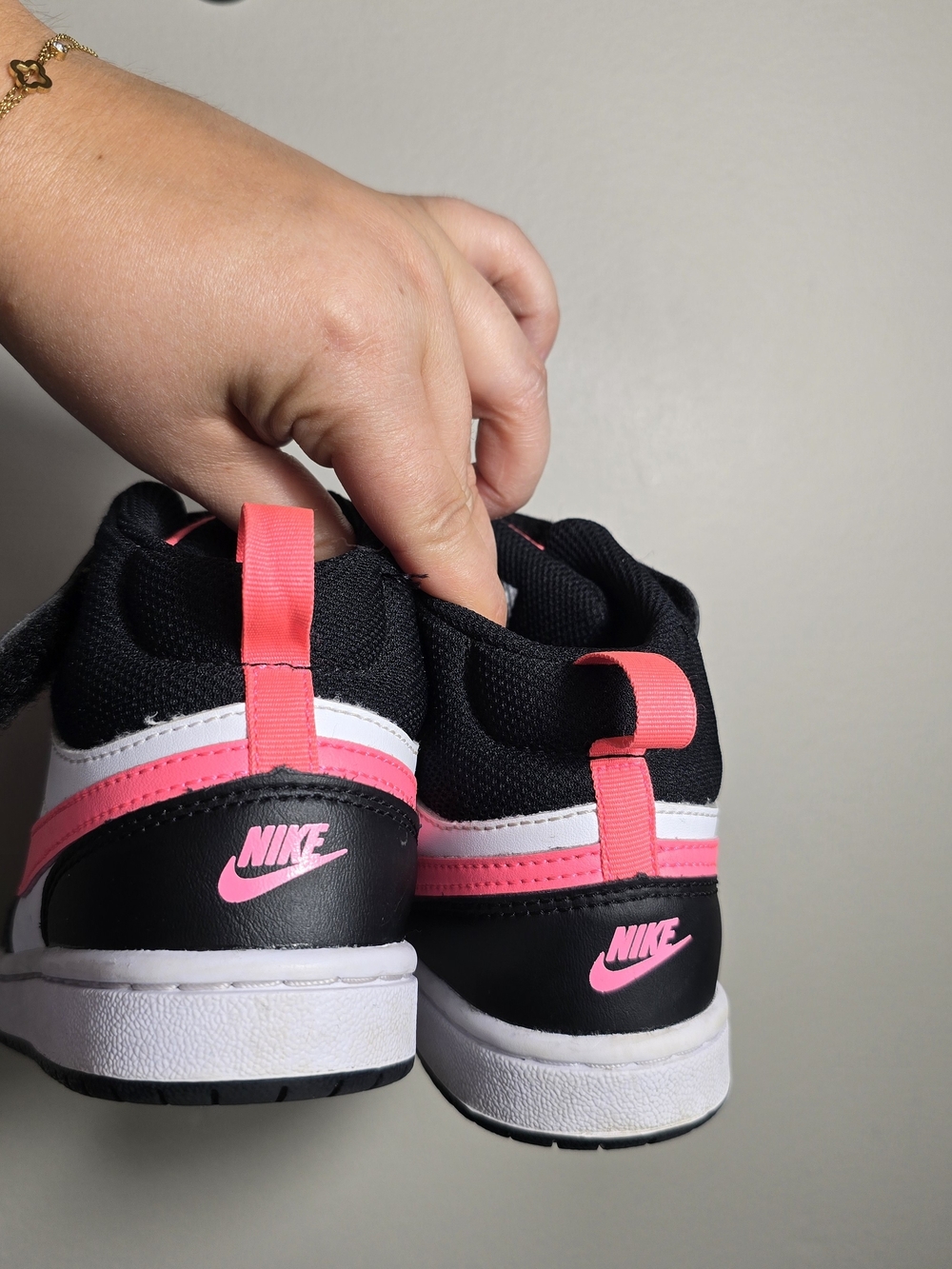 Nike Kids' High-Top Sneakers - White/Black with Pink Swoosh - Picture 4 of 5
